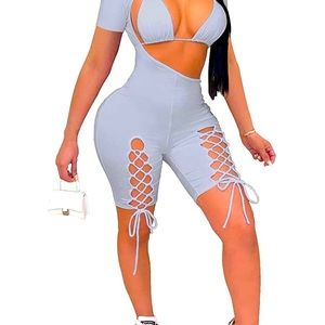 Jumpsuit cute out with matching “bathing suit-like top